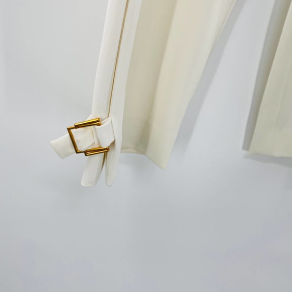 Escada Turka Buckle Hem Cropped Trousers Cream Off White Pants Flat Front Sz 14 - Picture 11 of 14